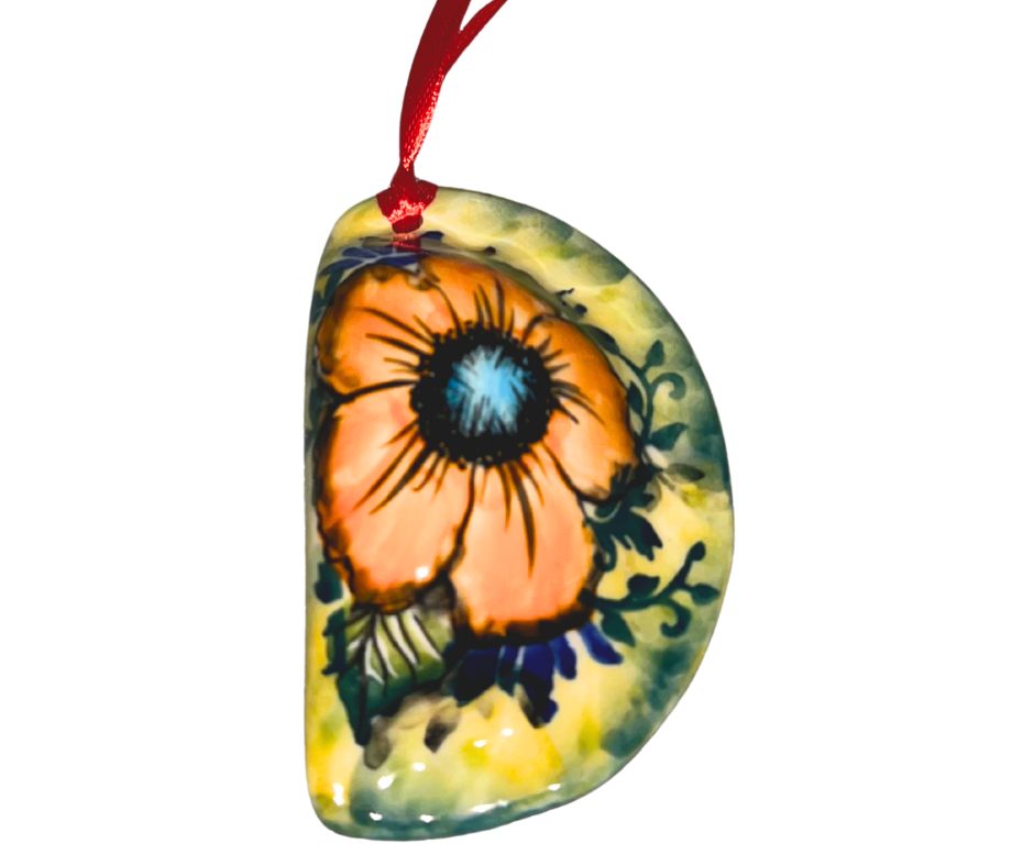 kaola polish pottery pierogi ornament orange floral blue foliage
